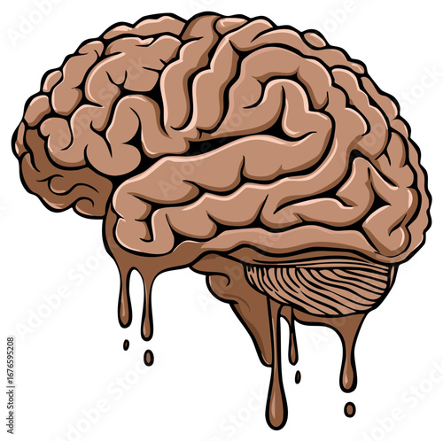 Sweet Melting Brain Illustration Dripping Chocolate Mind Concept