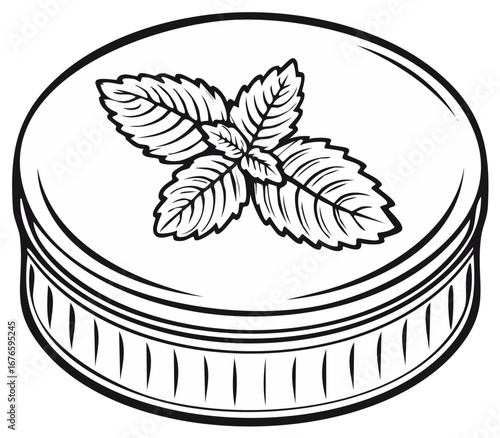 Jar Lid with Mint Leaves Illustration
