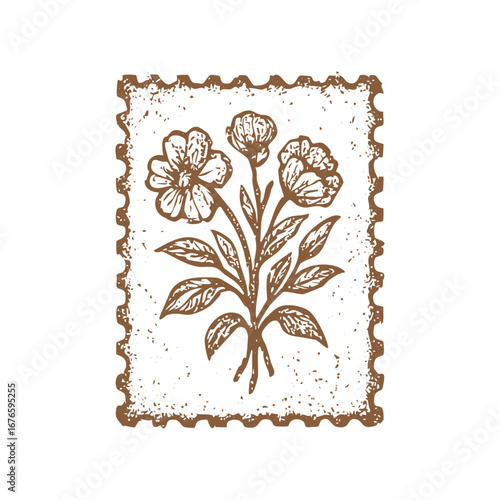 Vintage floral stamp design with rustic texture for scrapbooking and botanical themed art projects online