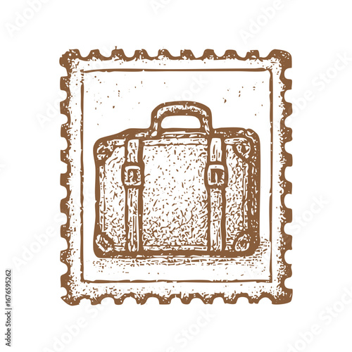 Vintage travel suitcase postage stamp design for vacation luggage and baggage illustration clip art image