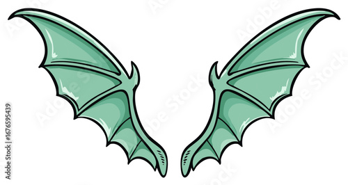 Pair of light green dragon bat wings cartoon illustration