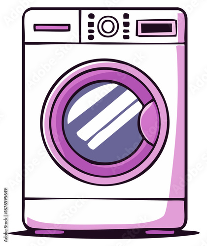 Cartoon illustration of a washing machine isolated on a white background.