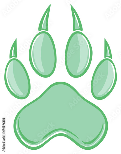 Simple Animal Paw Print Illustration with Claws Depicting a Cartoonish Style in Light Green