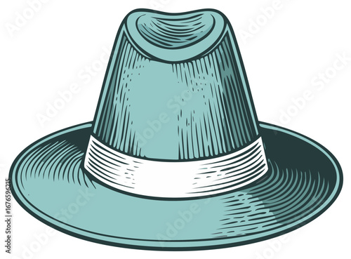 Vintage Inspired Blue Fedora Hat Isolated on White Background for Design