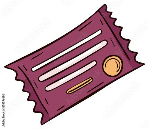 Cartoon style vibrant purple event ticket entry pass or admission voucher isolated illustration