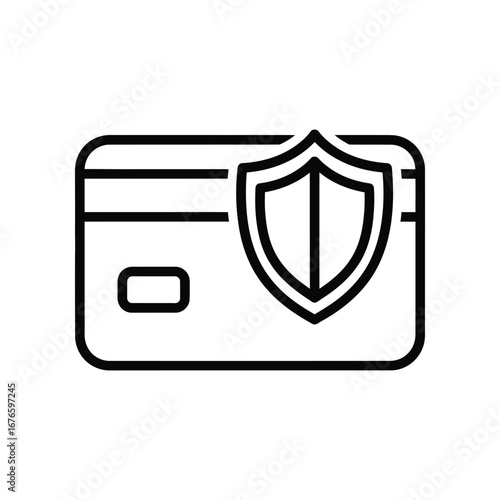 Secure Transactions: A minimalist, high-contrast graphic of a credit card overlaid with a shield, visually communicating the concept of secure financial transactions.