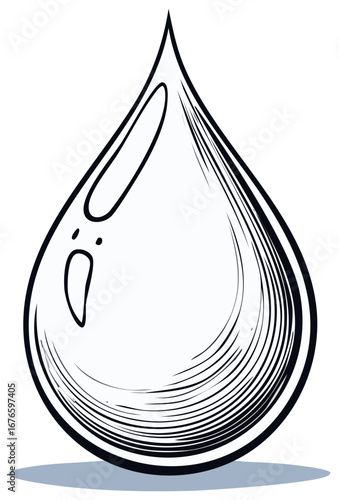 Monochrome vector illustration of a single water drop in a hand-drawn sketch style