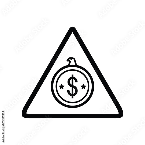 Dollar Symbol in Triangle: A bold illustration showcasing a dollar symbol within a circular design, enclosed in a warning triangle frame, symbolizing financial concepts.