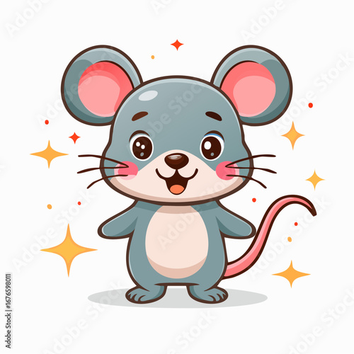 Cute cartoon mouse character smiling happily