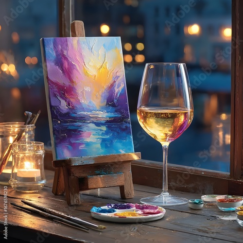 🎨 Sip & Stroke Night Banner | Brushes, Wine Pour & Vibrant Colors | Creative Paint Party Poster Design