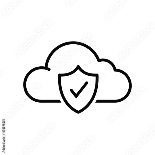 Secure Cloud: The image depicts a secure cloud storage, showing a shield with a checkmark symbol inside, symbolizing protection and data safety. 
