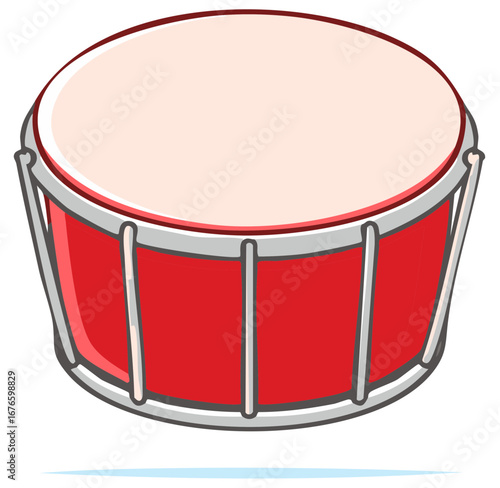 Vibrant Red Drum Musical Instrument Cartoon Illustration with Modern Flat Design Style