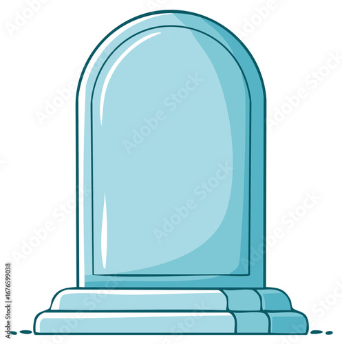 Cartoon Style Blank Gravestone Illustration, Simple Blue Headstone for Memorials, Funeral Services