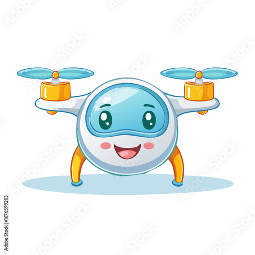 Cute Cartoon Drone Character with Smiling Face for Technology and Entertainment