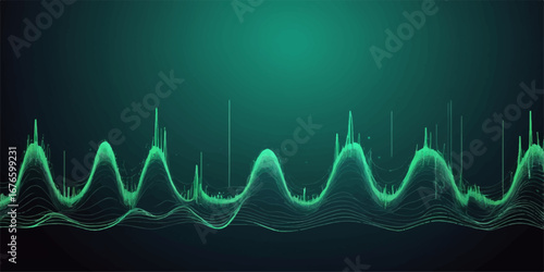 An abstract green wave forms a heartbeat, tracing a healthy pulse on a medical monitor