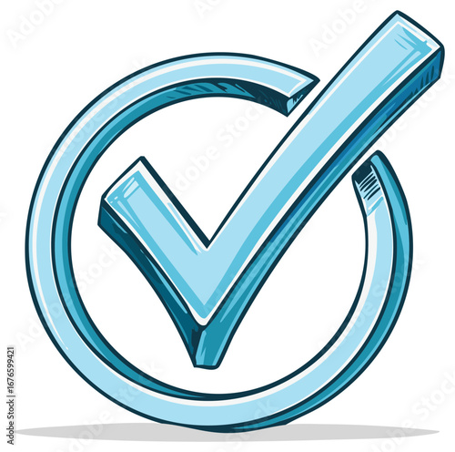 Hand-Drawn Check Mark with Circle, Symbolizing Approval, Confirmation, and Verification with a Playful Artistic Style