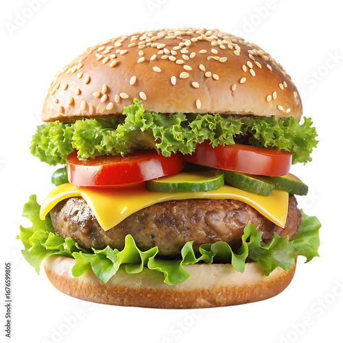 Hamburger or cheeseburger with fresh ingredients isolated on a clean white background