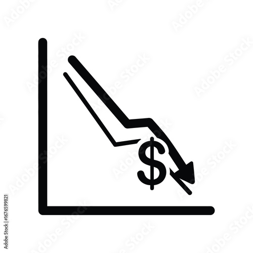 Financial Downslide: A stark, graphical depiction of financial decline. A descending arrow, juxtaposed with a dollar sign, conveys the essence of economic downturn and the impact on monetary values.