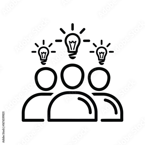 Collective Innovation: A symbolic depiction of a collaborative effort with three figures, their minds illuminated by light bulbs, representing the power of collective ideas and brainstorming.