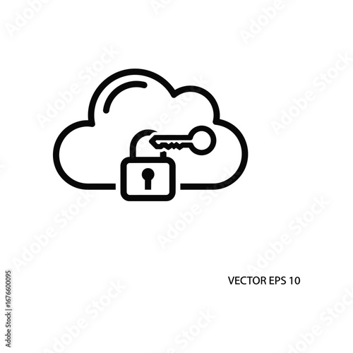 Cloud Security Icon: A sleek graphic icon representing cloud security, featuring a padlock, a key, and a cloud, all rendered in a modern, minimalist style.