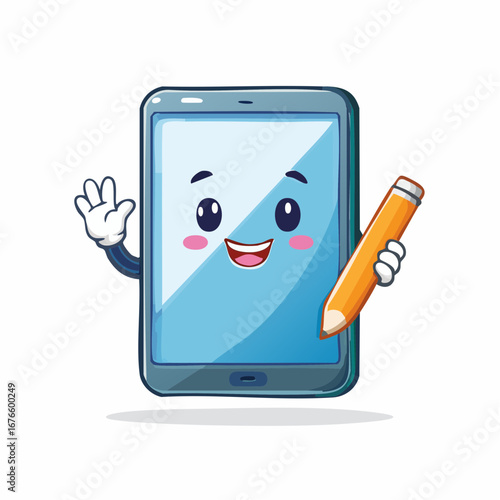 Friendly tablet character writing concept cartoon