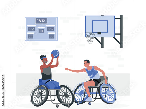 Wheelchair basketball player and rafiki friendship illustration