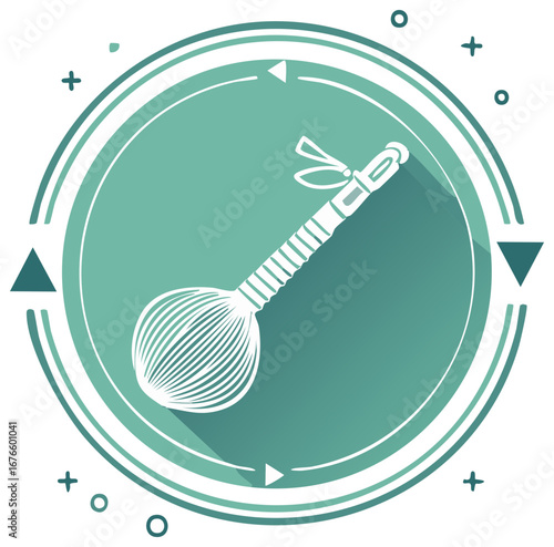 Stylized Sitar Musical Instrument Within a Circular Emblem