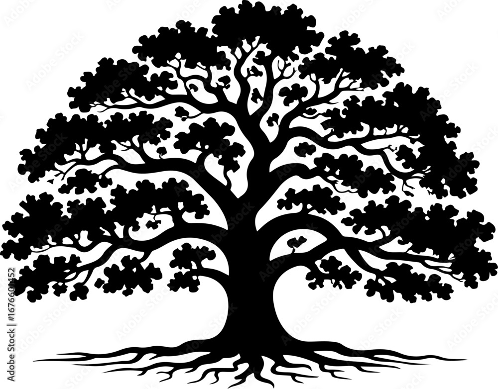 Obraz premium Oak Tree Silhouette Vector Illustration