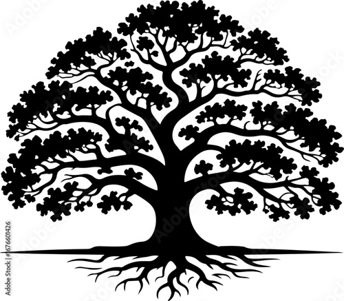 Oak Tree Silhouette Vector Illustration