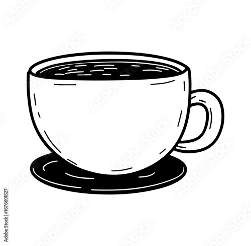 Simple Outline of a Coffee Cup with Saucer and Dark Beverage Inside