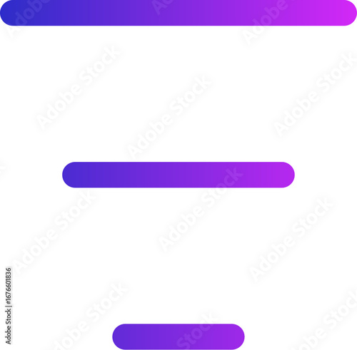 Abstract hamburger menu or justify text align icon with a smooth purple to blue gradient effect for modern UI/UX web design