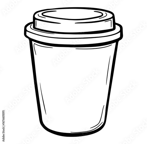 Simple Outline of a Disposable Coffee Cup with Lid for Various Uses