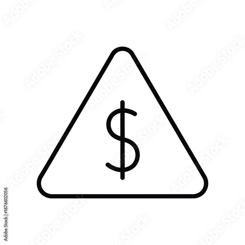 Financial Caution: A stark, minimalist illustration features a bold dollar sign enclosed within a warning triangle, creating an immediate visual cue of financial risk or concern. 