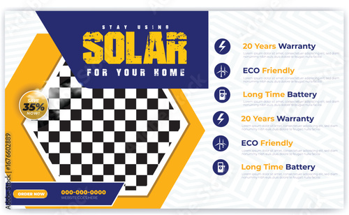 Solar energy panel and power saving social media banner design