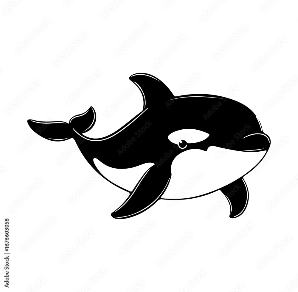 Fototapeta premium Adorable cartoon orca whale illustration perfect for children's books or educational materials. Captures the playful spirit of marine life in a simple design.