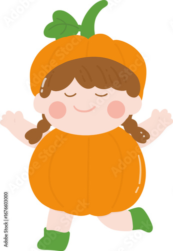 Cute Thanksgiving Girl in Pumpkin Costume – Fall Cartoon Character