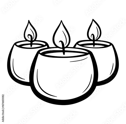 Three elegant line art candles with soft flames, perfect for adding warmth and ambiance to any space. Ideal for home decor, relaxation, or creative projects.