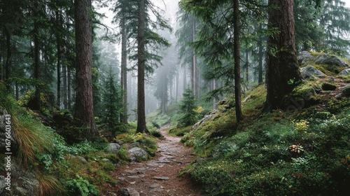 Exploring tranquil forest trails nature landscape serene environment peaceful viewpoint outdoor concept