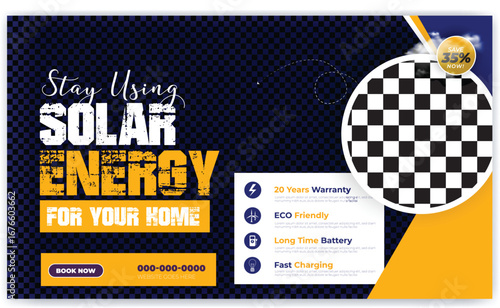 Solar energy panel and power saving social media banner design