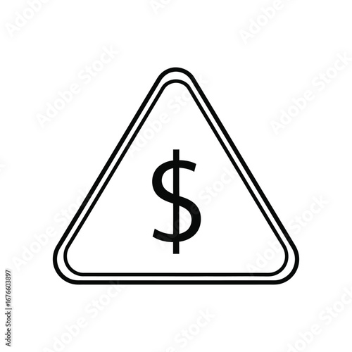Financial Risk Ahead: A graphic image of a black and white warning sign shaped like a triangle, featuring a dollar symbol, serving as a cautionary symbol for potential financial risks.