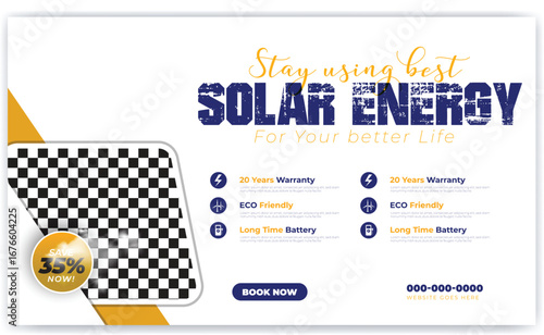 Solar energy panel and power saving social media banner design