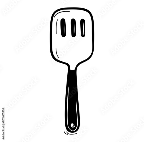 Black and White Illustration of Cooking Spatula for Kitchen Utensil Use