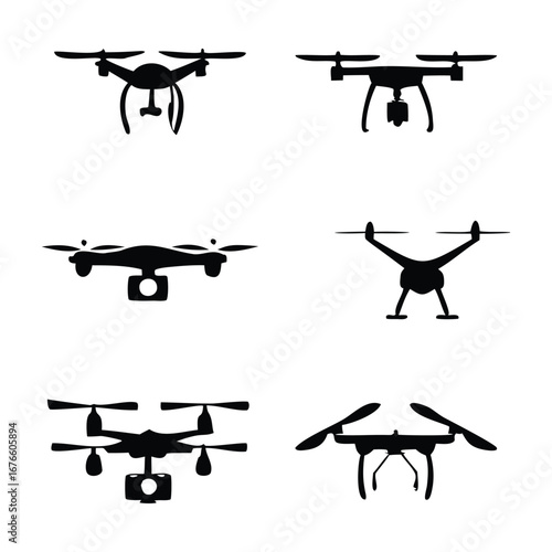Drone Silhouette Set – Front-View Variants in Minimalist Vector Style
