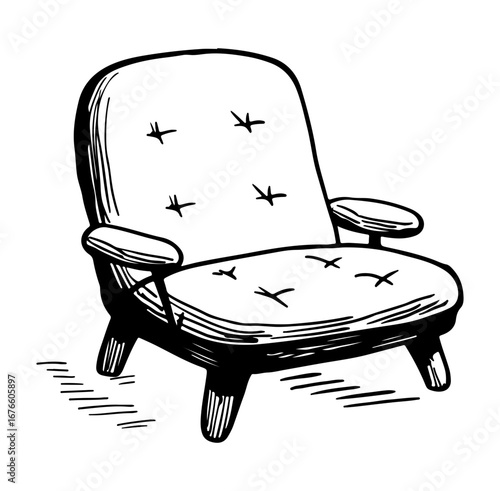 Vintage Style Graphic of an Iconic Armchair with Simple Design Elements