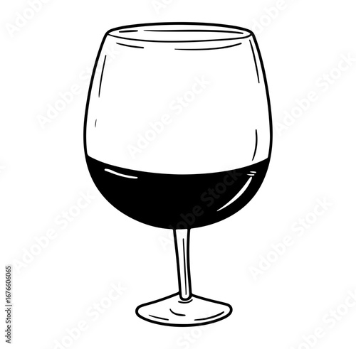 Elegant Wine Glass Filled with Red Liquid Minimalist Outline Design