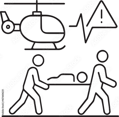 Airborne medics with stretcher line vector icon 