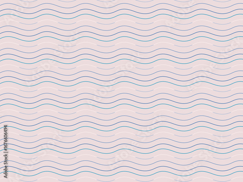 Soft pink background with delicate wavy lines in pale blue and gray.