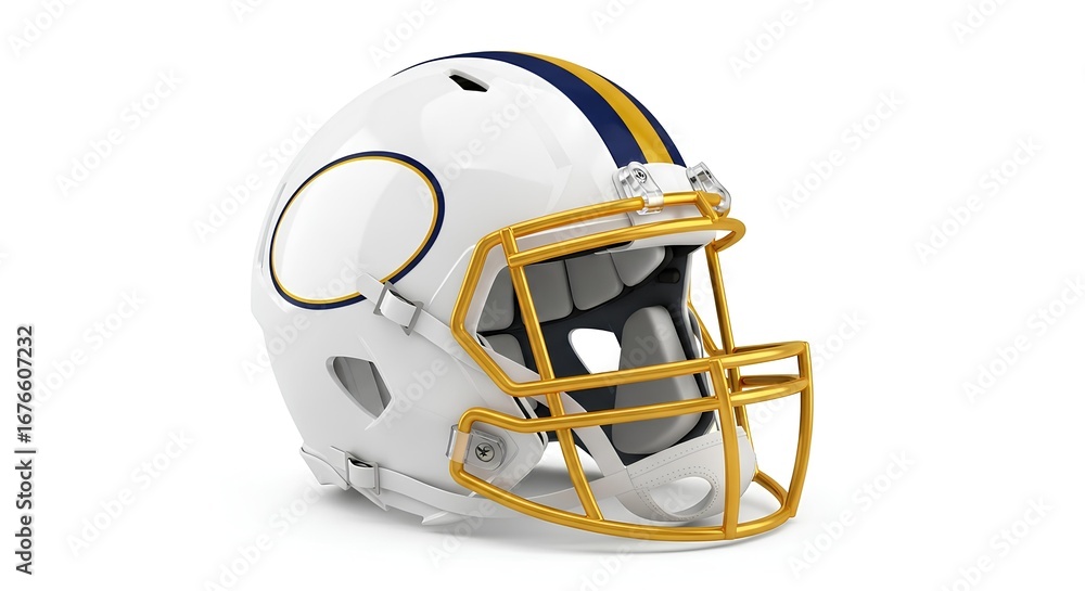 Naklejka premium Football Helmet Isolated on White Background with Gold and Blue Accents