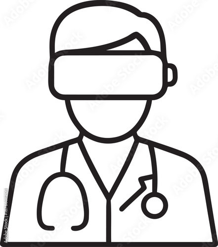 Doctor wearing VR headset for remote surgery line icon vector icon on white background.