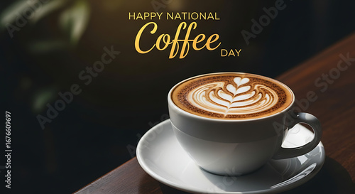 Celebrating National Coffee Day with an artful latte a caffeinated morning treat